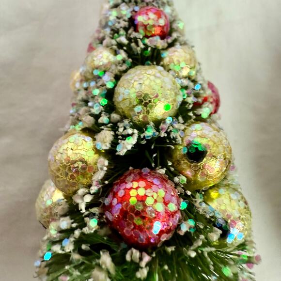 Lot of 4 Sparkling Bottle Brush Christmas Tree Ornaments 5" Tall Decor Holiday - Picture 3 of 5